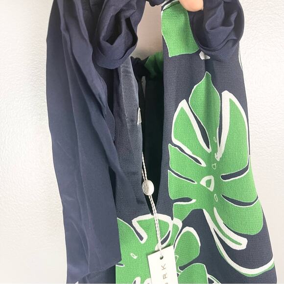 Trina Turk Hot Leaf Printed Halter Mini Dress Size 0 Navy Blue and Green - Picture 11 of 14